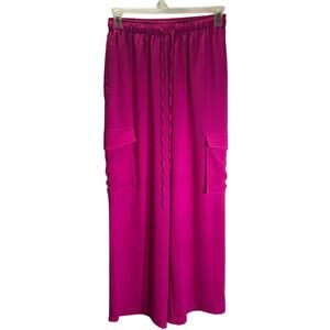 Entro Hot Pink Wide Leg Pants Women’s Size M Cargo Pockets Drawstring Waist